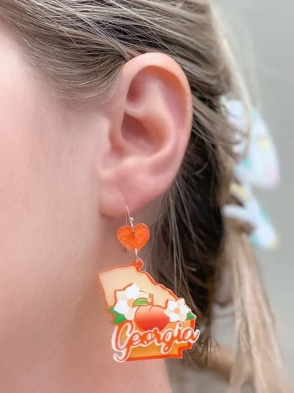 Georgia Peach State Heart Dangle Earrings - Orange